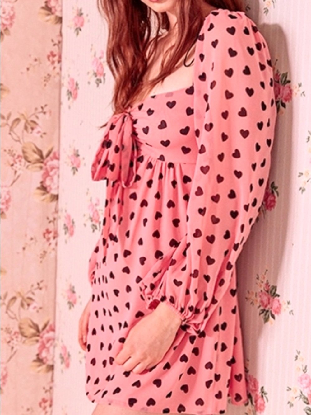 For Love & Lemons Tallulah Swing Mini Dress Silk Pink Hearts Coquette Size S